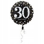 Balon 43cm Urodziny cyfra 30 czarny holograficzny