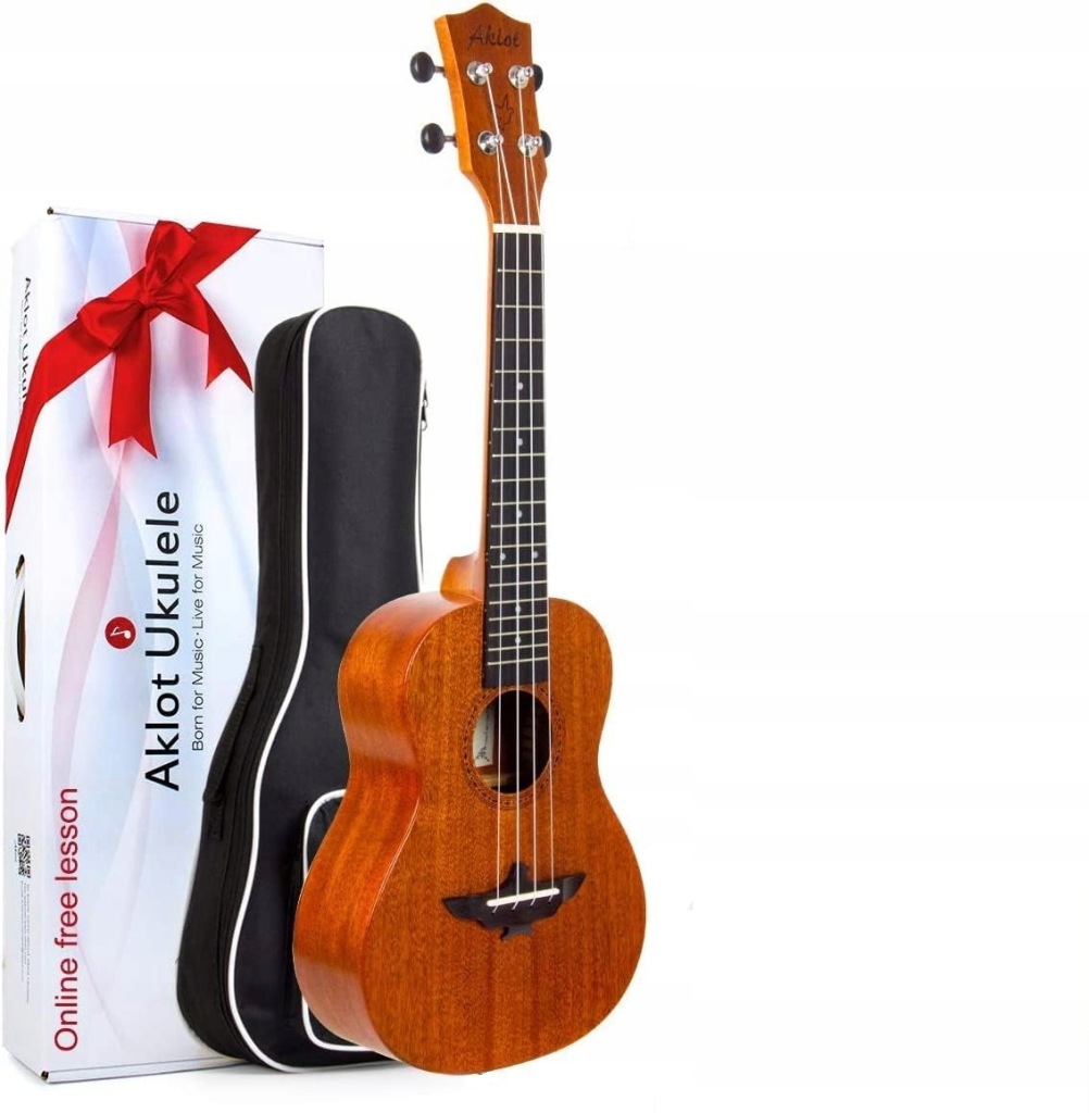 UKULELE JEDNOLITE 23'' AKLOT KONCERTOWY MAHOŃ PROFESJONALNY ZESTAW