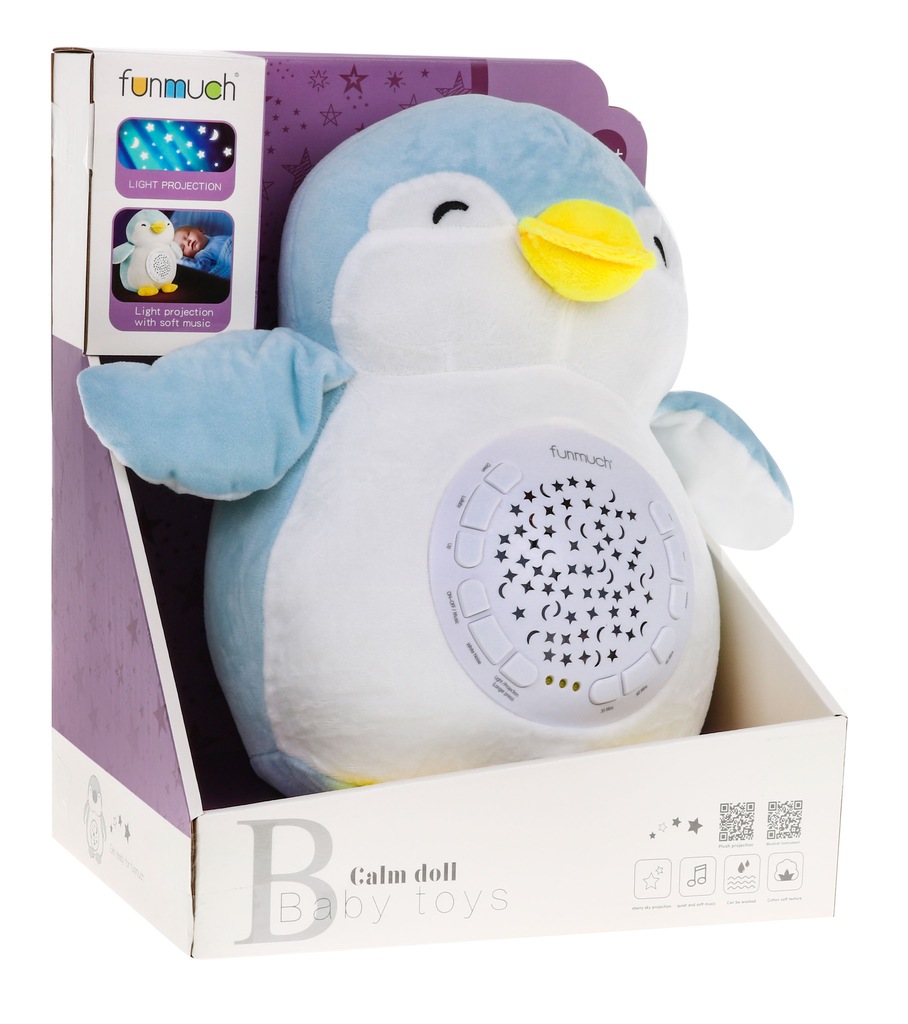 Pingwin uspokajacz 3w1 Projektor pozytywka przytulanka dla niemowląt Zabawk