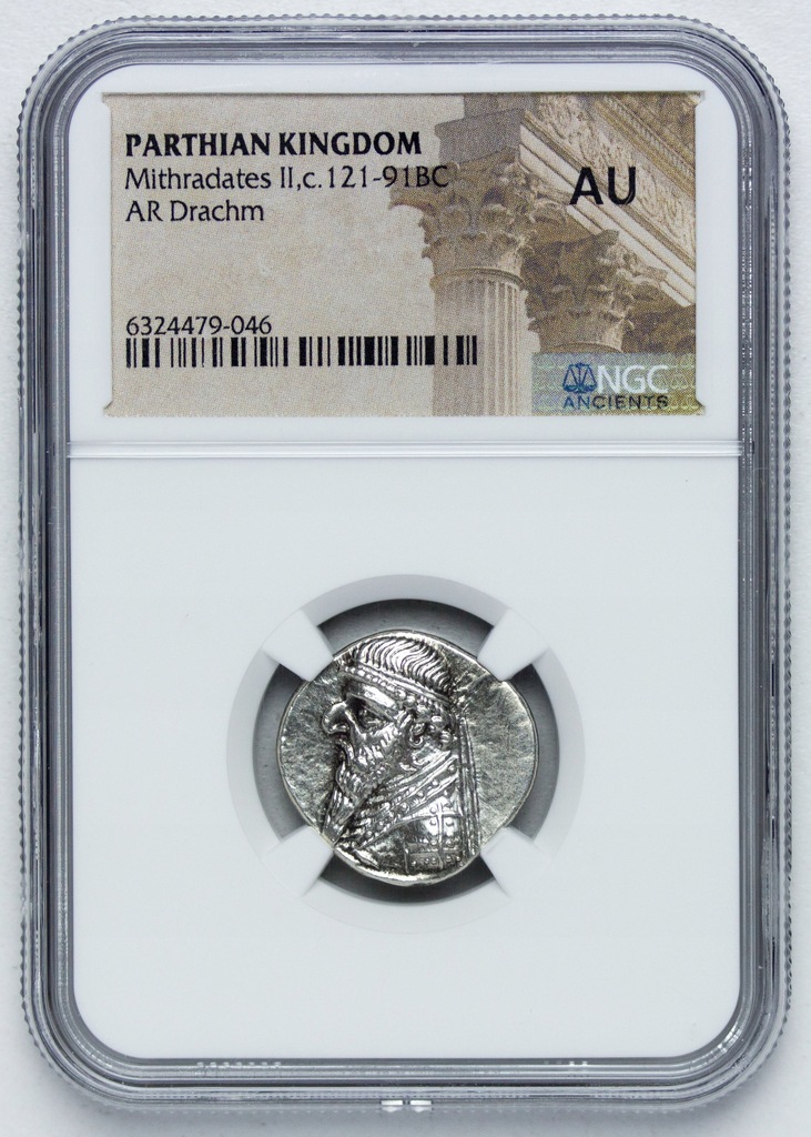 Królestwo Partów, Mitrydates II, drachma, NGC AU