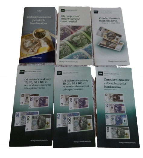 Foldery-zabezpieczenia i inf o banknotach- 6 szt