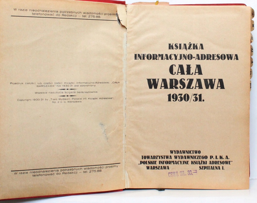 Ksiazka Informacyjno Adresowa Cala Warszawa 1930 8496272682 Oficjalne Archiwum Allegro