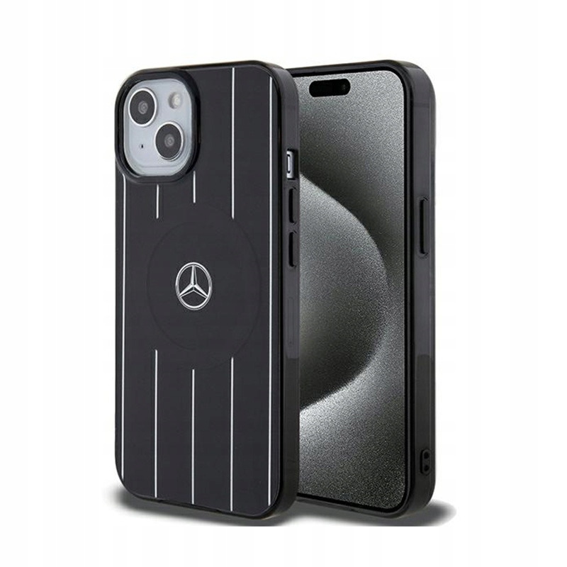 Etui iPhone 15 czarne Mercedes Double Layer Crossed Lines MagSafe