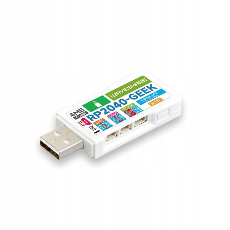 Płyta rozwojowa RP2040-GEEK USB-A z wyświetlaczem 1.14" mikro. RP2040