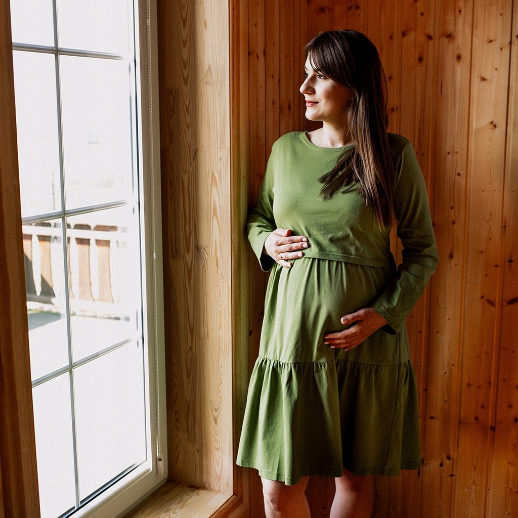 Zielona sukienka ciążowa z opcją karmienia, roz. M