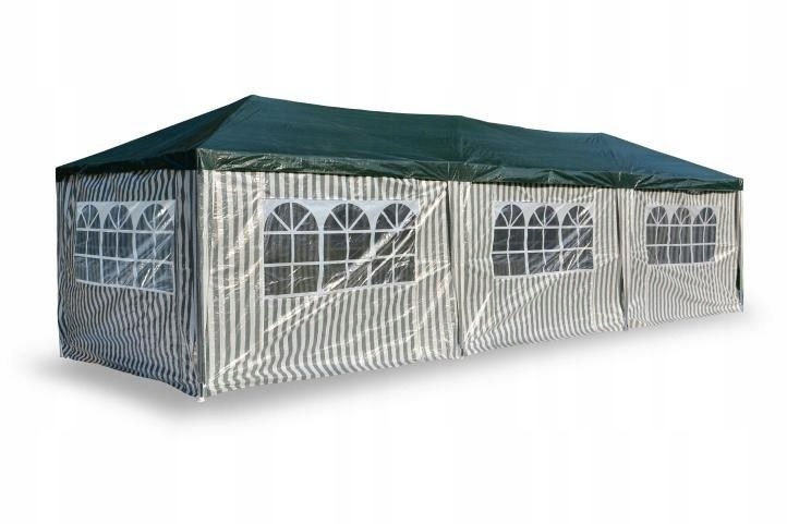Pawilon handlowy 3x9 m, biało zielony namiot ogrod