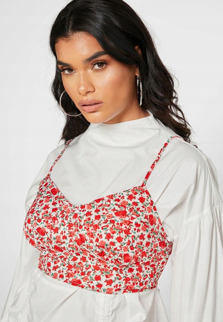 P5E061 MISSGUIDED__MK1 TOP RAMIĄCZKA KWIATY__S