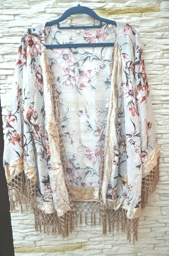 Narzuta kimono w kwiaty frędzle River Island M 38