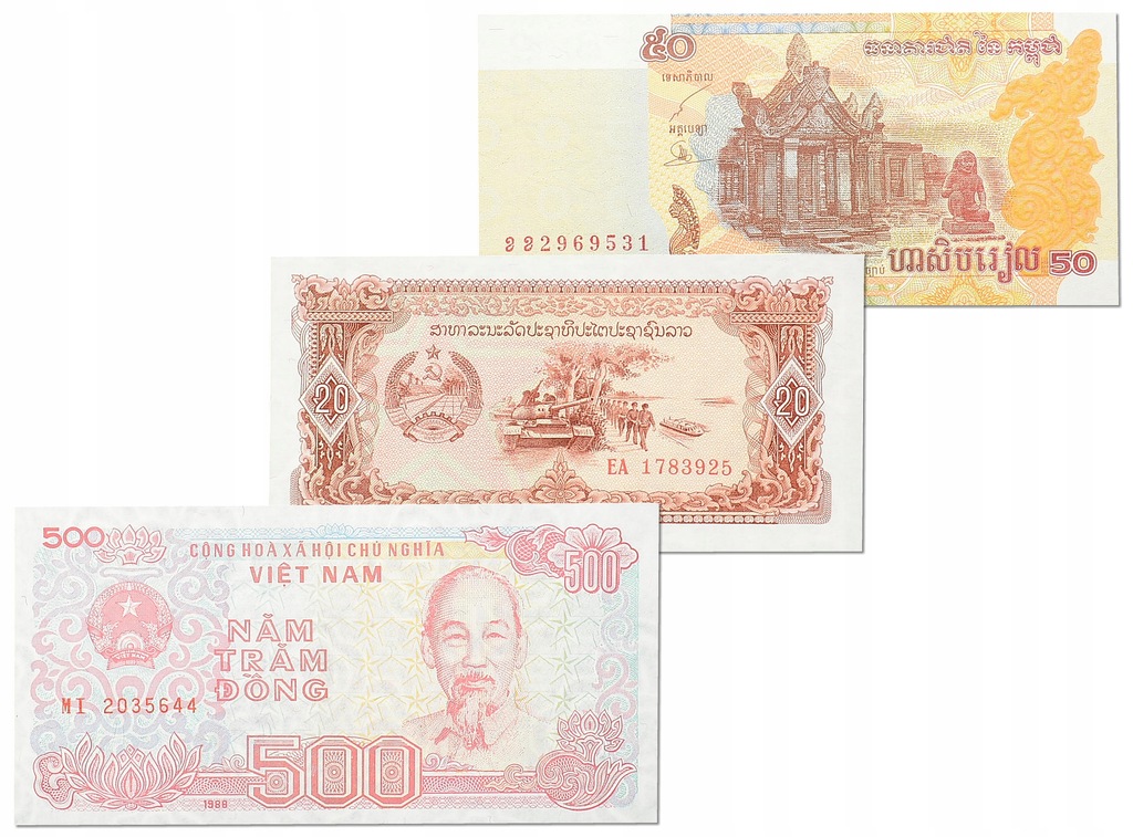 7.xx.Laos, ..., Zest.Banknotów szt.3, St.1