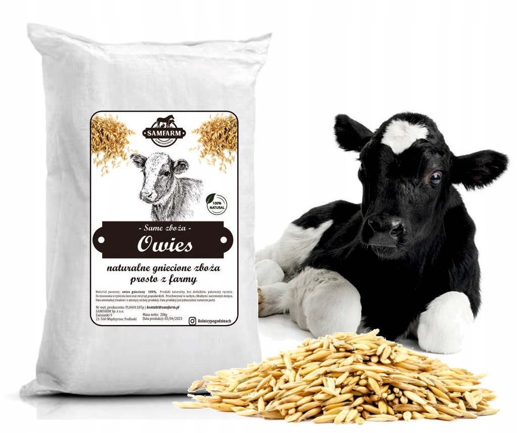 Same zboża - owies gnieciony dla cieląt - pasza
