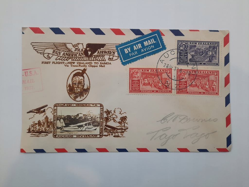 Poczta Lotnicza Samoa Auckland Honolulu Pago 1938