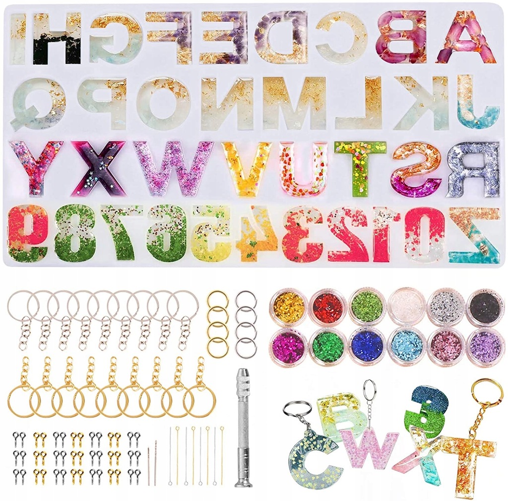 Forma silikonowa do tworzenia breloków z żywicy, ALFABET