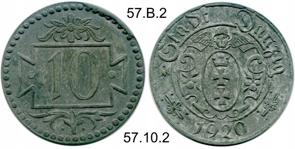 Gdańsk 10 fenigów 1920 cynk 57.10/2 (57.B.2)
