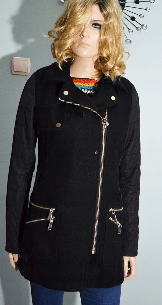 Płaszcz 38 M wełniany zimowy pikowany kurtka midi