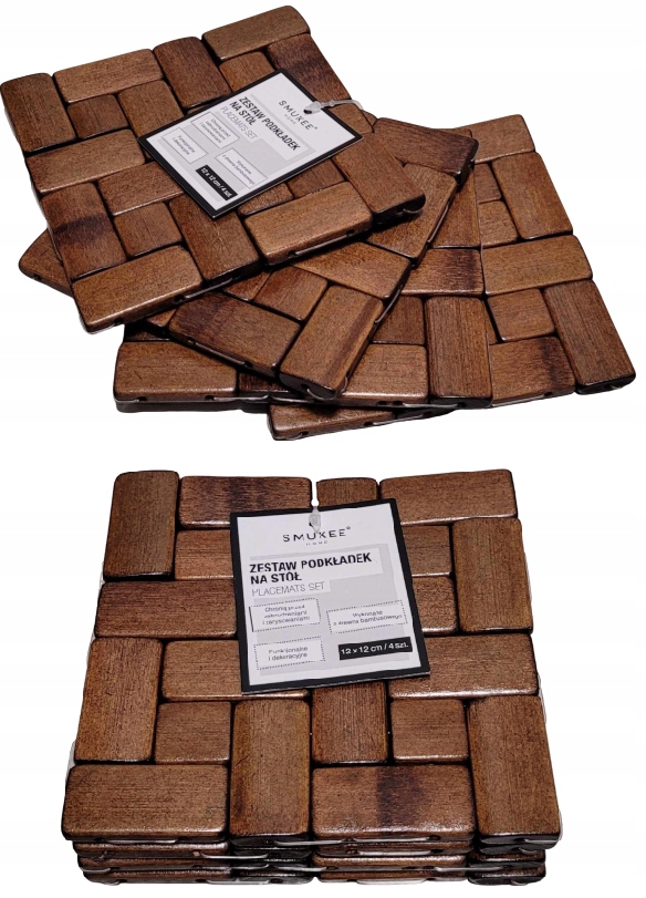 Podkładki na stół z drewna bambusowego 4szt grube solidne modne naturalne