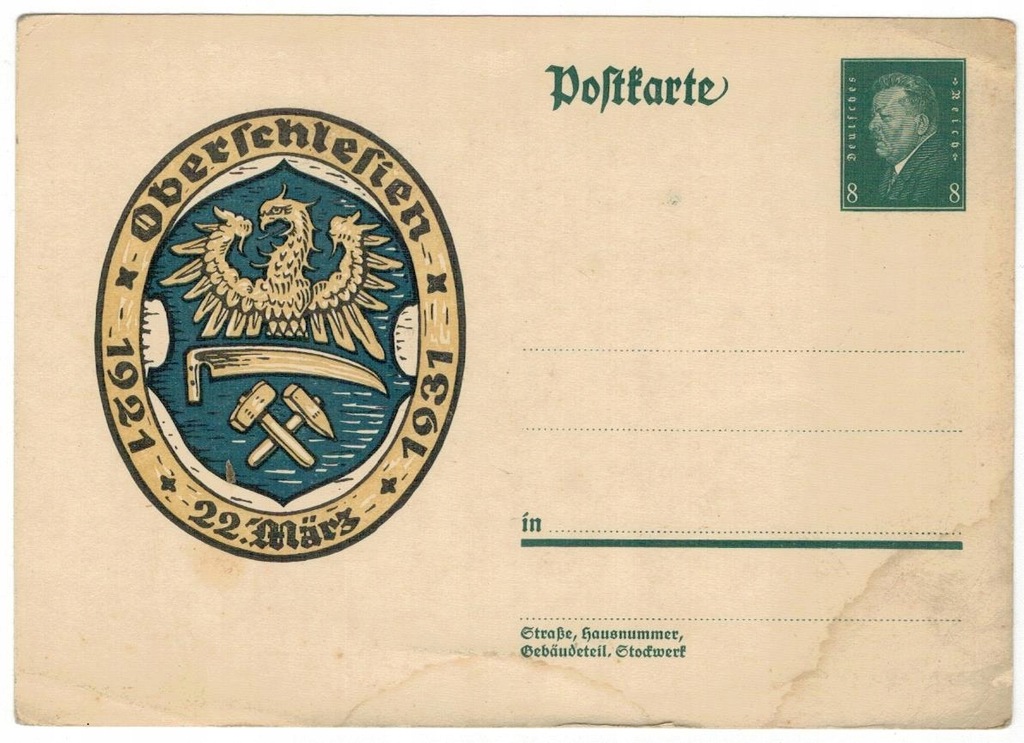 Niemcy 1931 Kartka Cp P190 ** Górny Śląsk