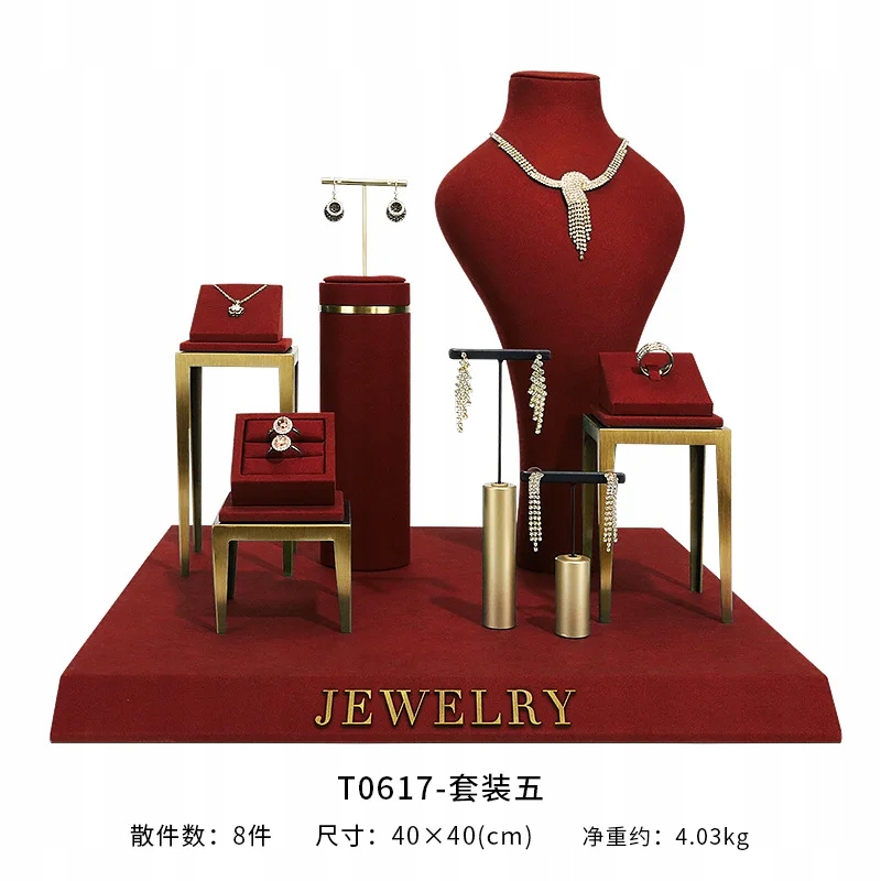 Jewelry display stand wine red jewelry props high-end metal necklace ring