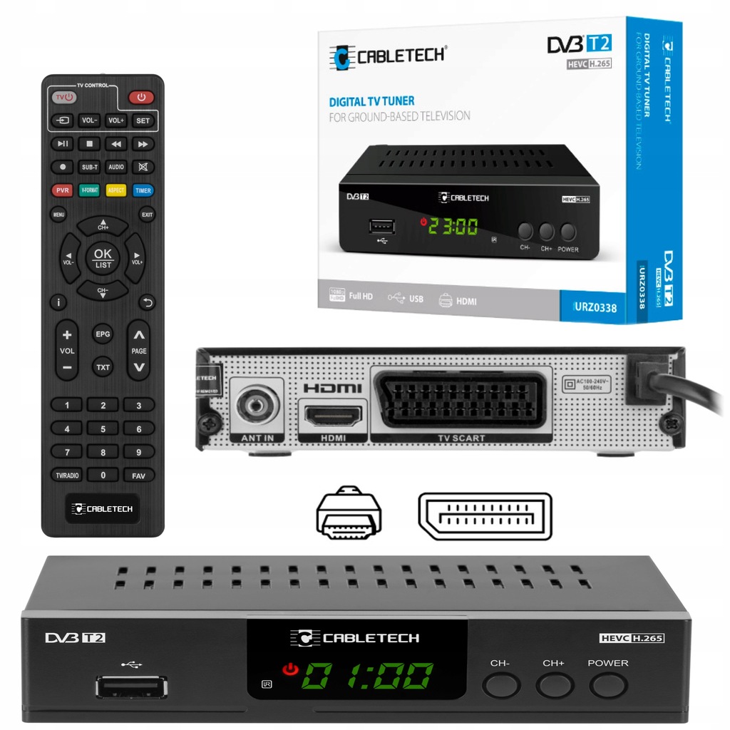 Tuner dekoder TV DVB-T2 H.265 HEVC USB Cabletech
