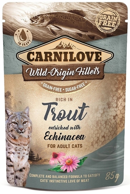 CARNILOVE Cat Pouch Trout & Echinacea pstrąg i jeżówka 85g