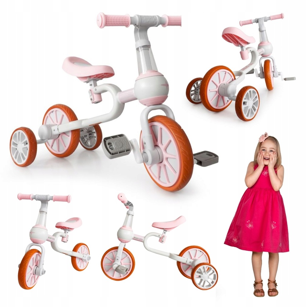 ROWER ROWEREK BIEGOWY DLA DZIECI 4W1 PEDAŁY KÓŁKA BOCZNE RÓŻOWY - ECOTOYS