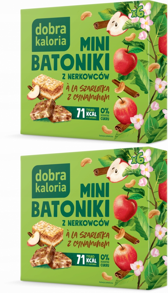 Mini batoniki z nerkowców szarlotka z cynamonem Dobra Kaloria 6szt 102g x2
