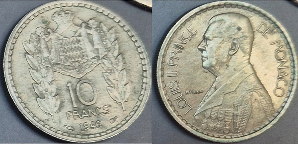 Monako 10 franków 1946r. KM 123 Ludwik II