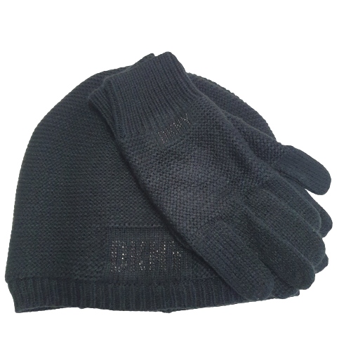 Czapka damska rękawiczki komplet zimowy DKNY
