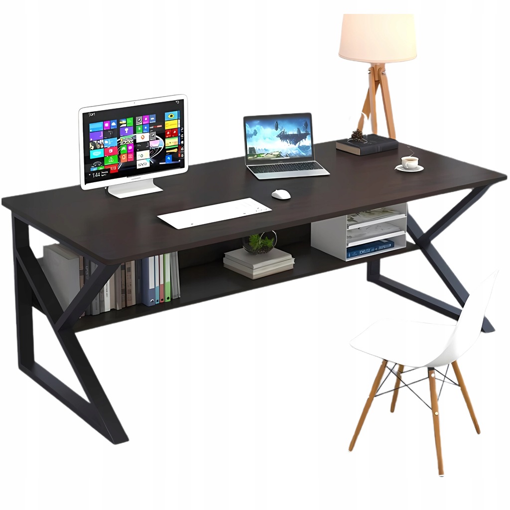 BIURKO KOMPUTEROWE Z PÓŁKĄ CZARNE METALOWA RAMA 100x60 CM