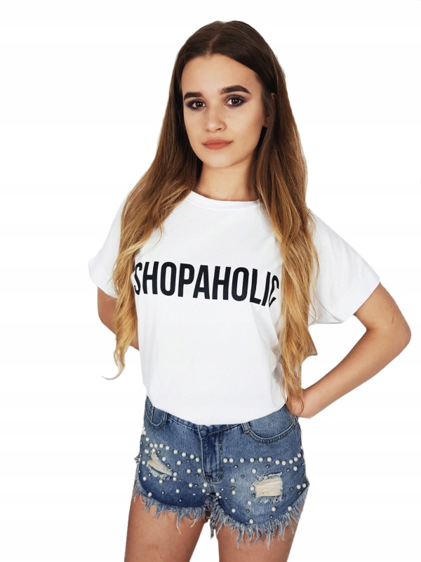 HIT T-SHIRT SHOPAHOLIC BIAŁA 24h DAMSKA BLUZKA