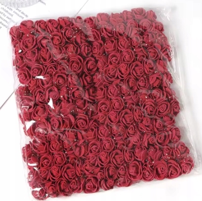 Róże piankowe z tiulem 2cm - 144 sztuk - bordowe