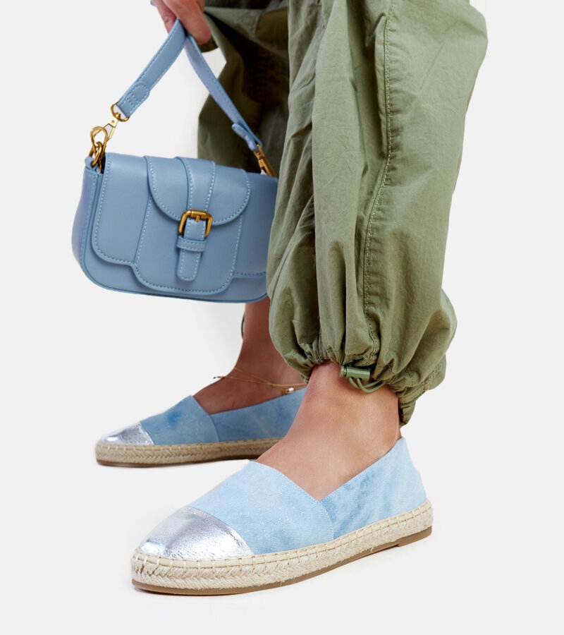 Niebiesko-srebrne błyszczące espadryle Surana 28655 rozmiar 41