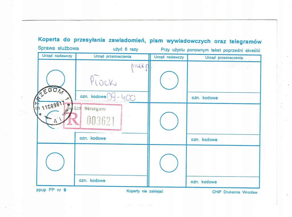 Koperta PP dat. Strzegom 1 erka ob.1998