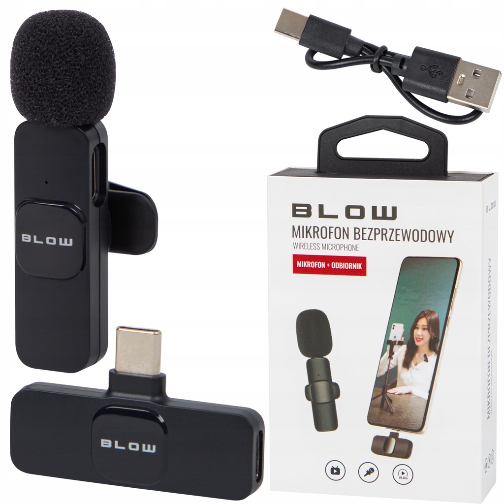 BEZPRZEWODOWY MIKROFON USB-C DO ANDROID 20M ZASIĘG NAGRYWANIE VIDEO