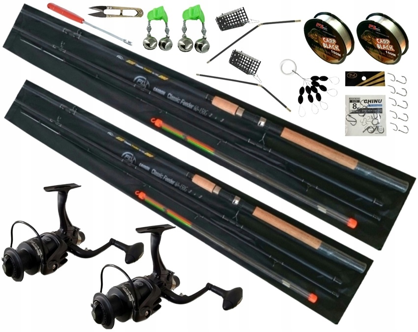 Zestaw 2 x Wędka Feeder method 2 x Kołowrotek wolny bieg akcesoria