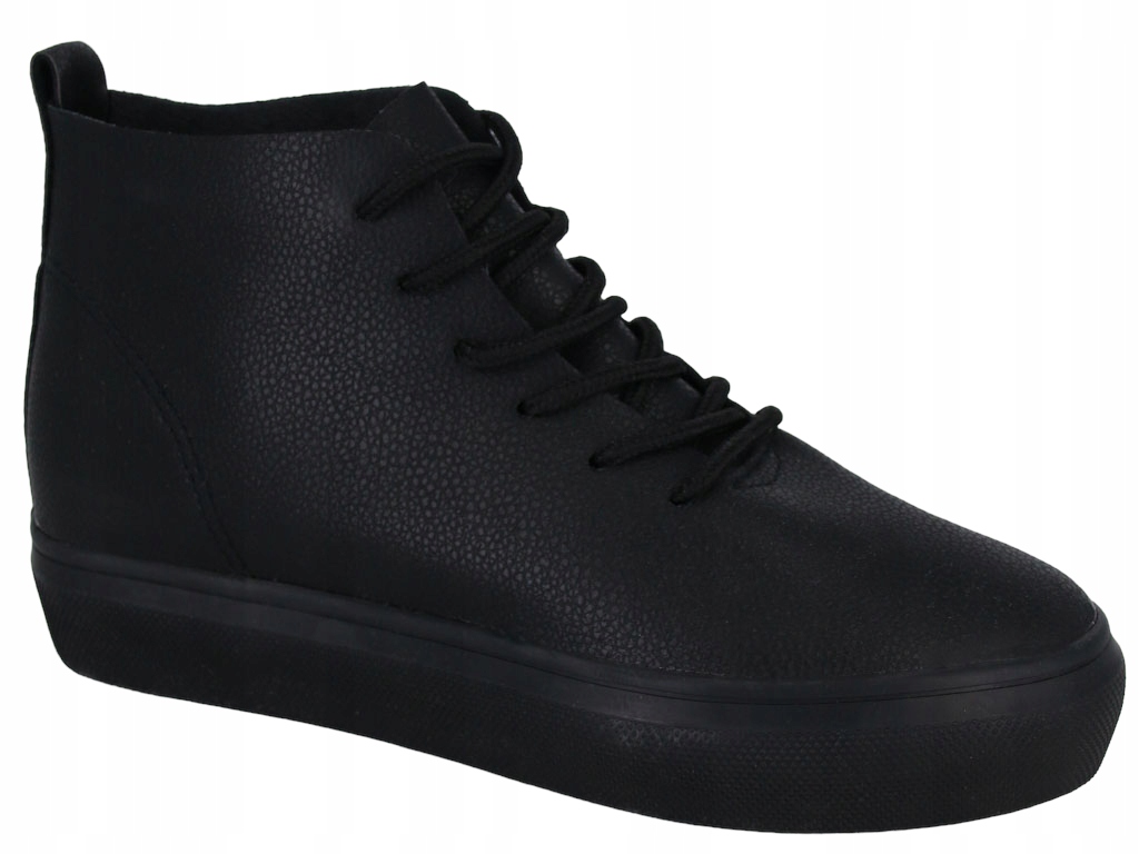 SNEAKERSY TRAMPKI EKO SKÓRA DAMSKIE SZNUROWANE CZARNE BUTY 39