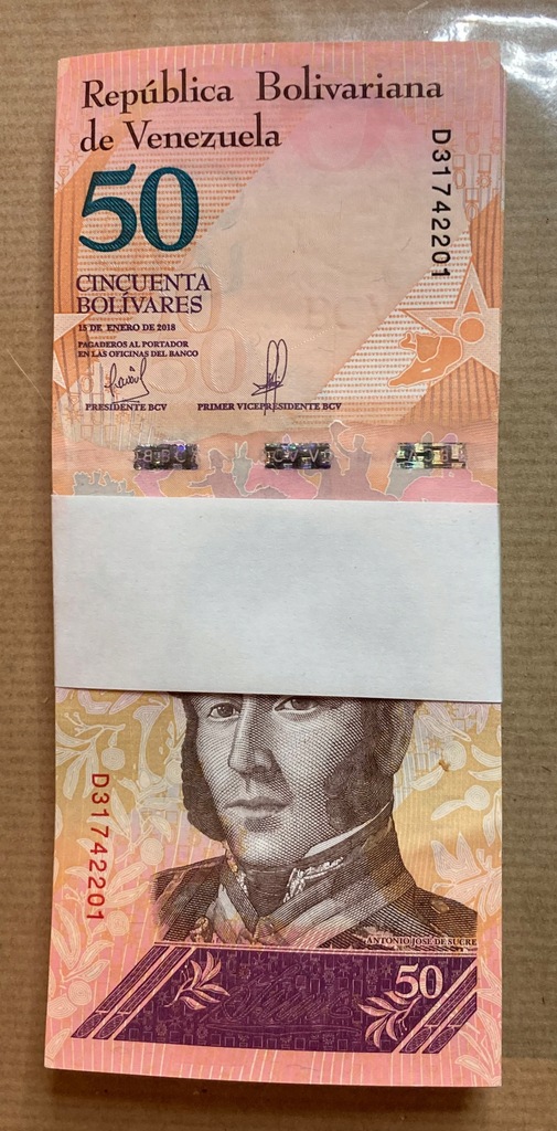 Paczka bankowa Wenezuela 50 Bolivares 2018 UNC