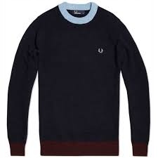 FRED PERRY CONTRAST RINGER CREW SWETER WEŁNA XL