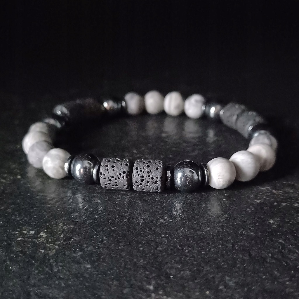 Bransoletka męska Lawa+Hematyt+Jaspis kamienie 8mm