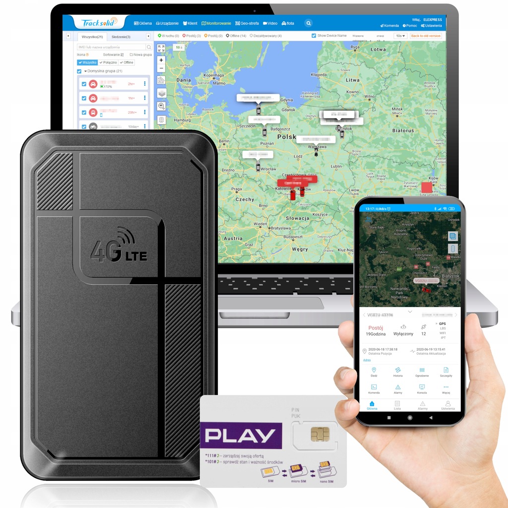 Lokalizator GPS 4G Magnes Bateria Aplikacja WWW