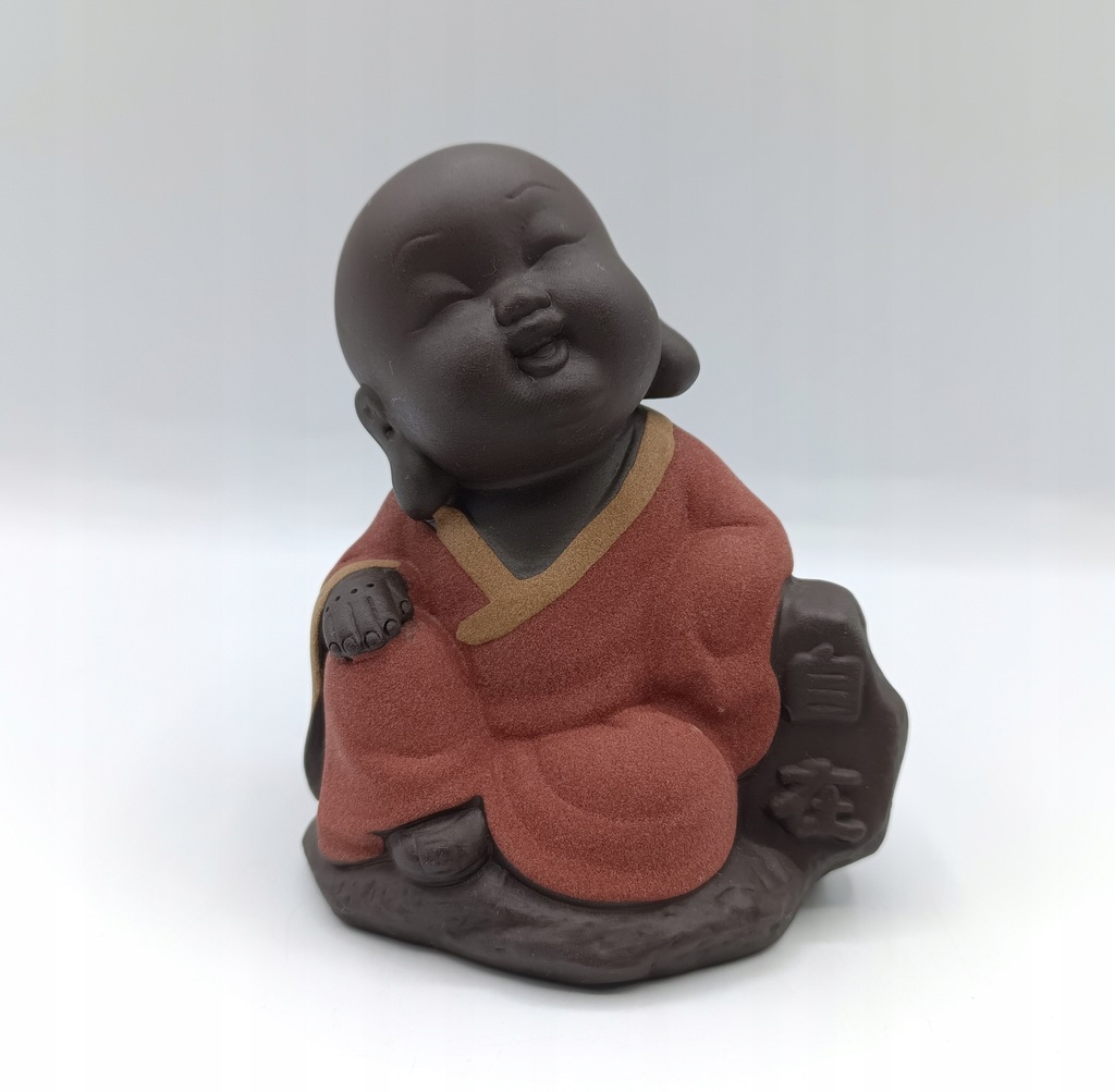 Budda - młody mnich - śliczna figurka kolekcjonerska z brązowej ceramiki !