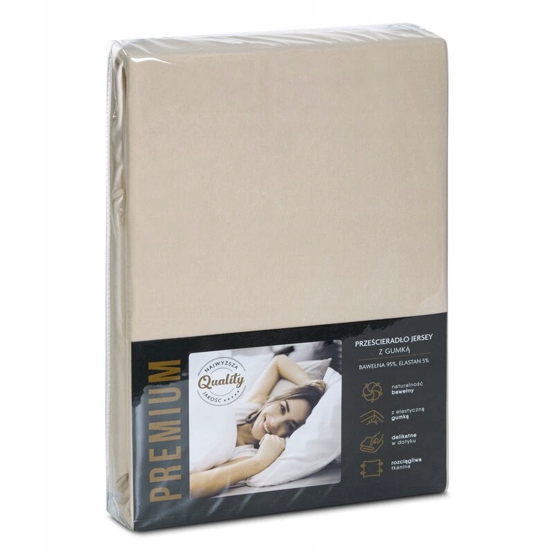 Prześcieradło jersey 4 z gumką 220x200 beżowe na wysoki materac 30 cm 190