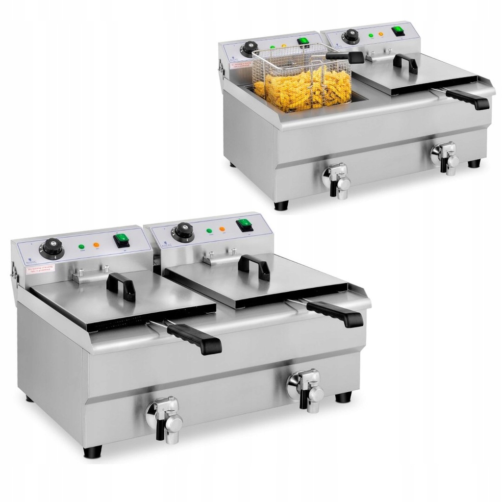 Frytownica podwójna gastronomiczna elektryczna z kranem 230 V 2 x 3200W 2 x