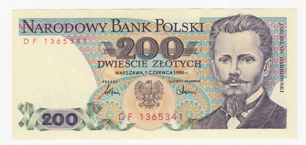 Banknot 200 zł 1986, seria DF, UNC