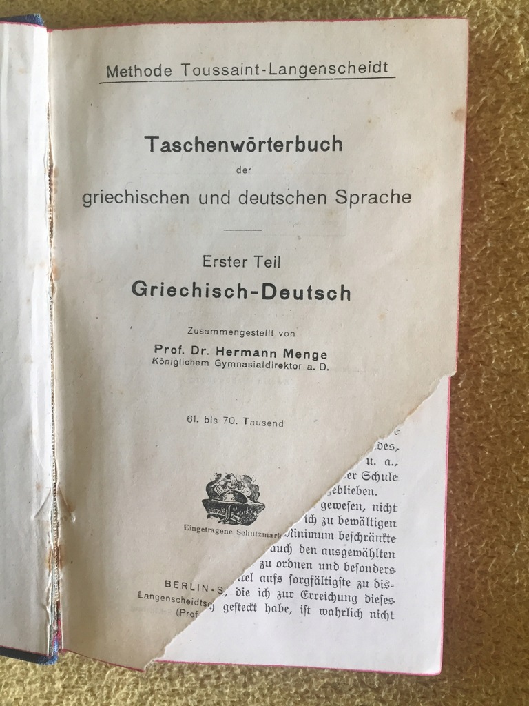 Słownik grecko niemiecki, Hermann Menge, (C) 1910