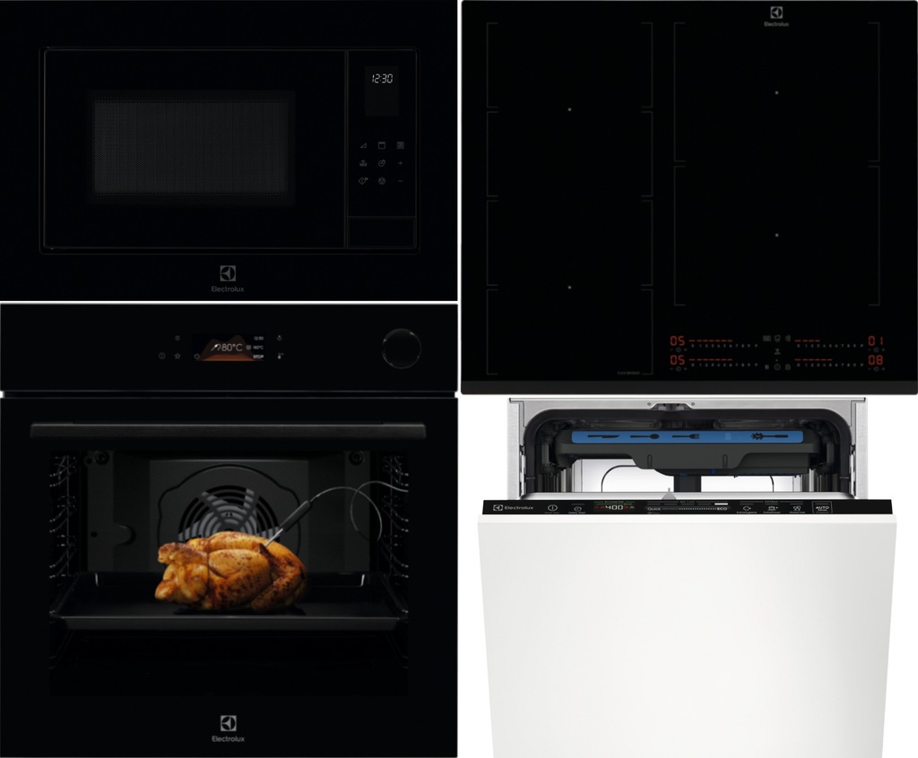 Solidny zestaw ELECTROLUX 4 Elementy Czarne szkło AGD Do zabudowy