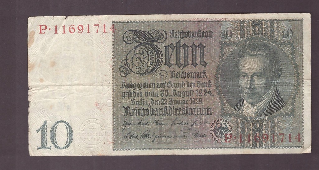 Niemcy - banknot - 10 Marek 1929 rok