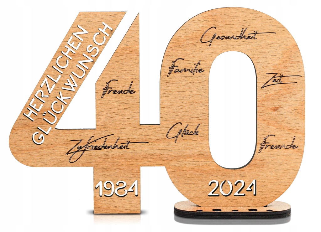 DARO Design Drewniana tabliczka, urodziny jubileusz, cyfry 40 lat