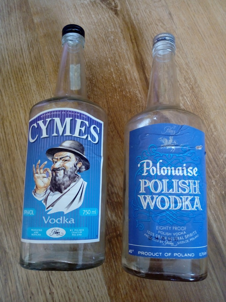 STARE BUTELKI PO WÓDCE Z PRL - 2 SZTUKI