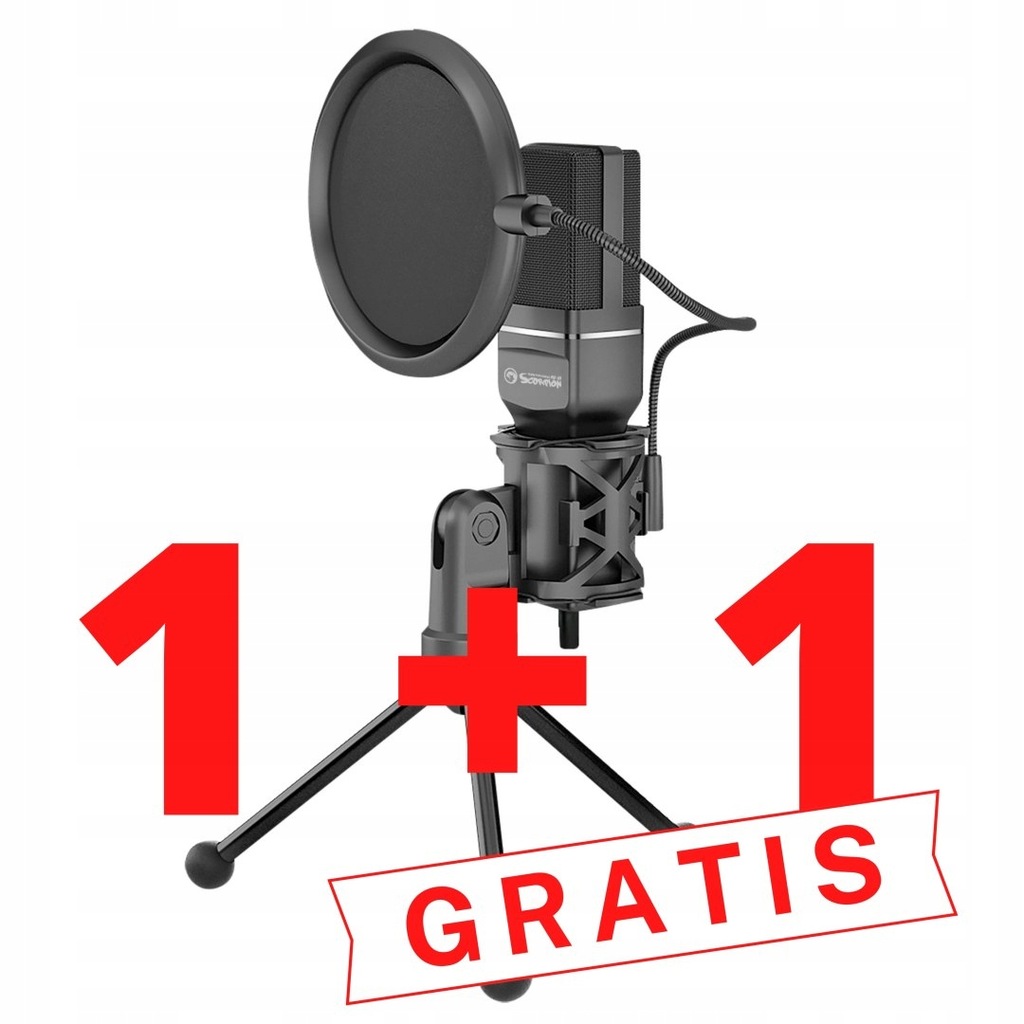 Marvo, do streamowania mikrofon, MIC-03, bez regulacji głośności, czarny, z