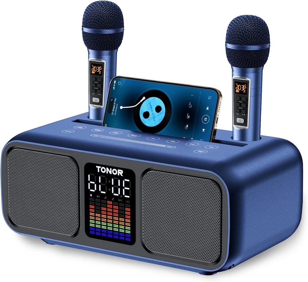 ZESTAW KARAOKE, AKUMULATOR, 2x BEZPRZEWODOWY MIKROFON, LED